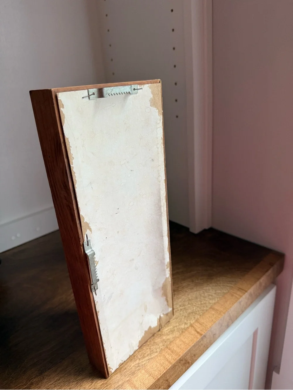 Vintage MCM Narrow Rectangular Accent Mirror, Brown Wood Frame